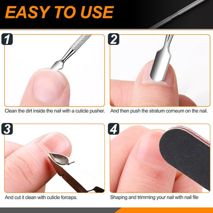 Rustark 9Pcs Nail File Set Includes Nail Files, Nail Sponge Buffer Blocks Polished, Cuticle Nipper, Nail Dust Brush, Nail Cuticle Pusher for Nail Care Manicure Nail Cuticle Trimming