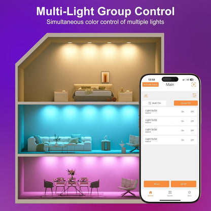 Smart LED Can Lights,12Pack Retrofit LED Recessed Lighting,5/6inch 13W 1050LM RGB Color Changing Downlight,Compatible with Alexa,Bluetooth APP Control,for Bedroom Kitchen Living Room