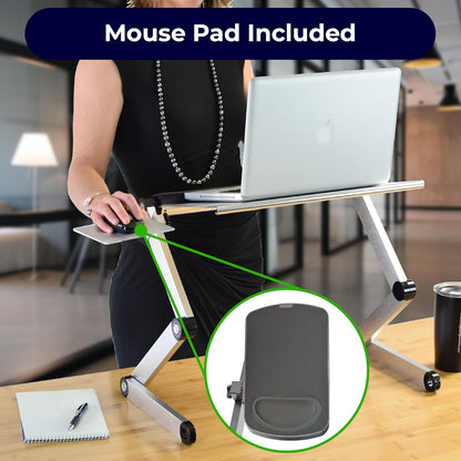 WorkEZ Cooling Adjustable Laptop Stand for Desk w/Fan USB Ports Mouse Pad Ergonomic Foldable Laptop Stand Portable Computer Stand Laptop Riser, Silver