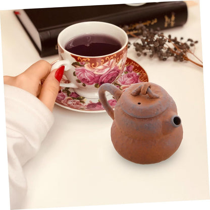 OFFSCH Handmade Gourd Shaped Tea Pot Traditional Chinese Style Coarse Pottery Tea for Decor