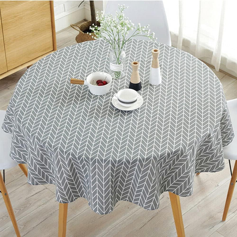 Round Tablecloth, 47/59 in Cotton Linen Fabric Circular Table Cover in Nordic Style Wrinkle-Proof Dust-Proof Shrink-Proof Table Cover for Kitchen Dining Farmhouse Tabletop Decoration (Grey, 150cm)