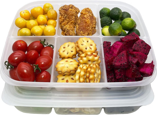 TeTeBak Bento Box - 6-Compartment Reusable Bento Lunch Box for School, Work, and Travel, Food Prep Containers, Snack Containers for Kids, Portion Control Bento Lunch Box for adult, Set of 2, Clear