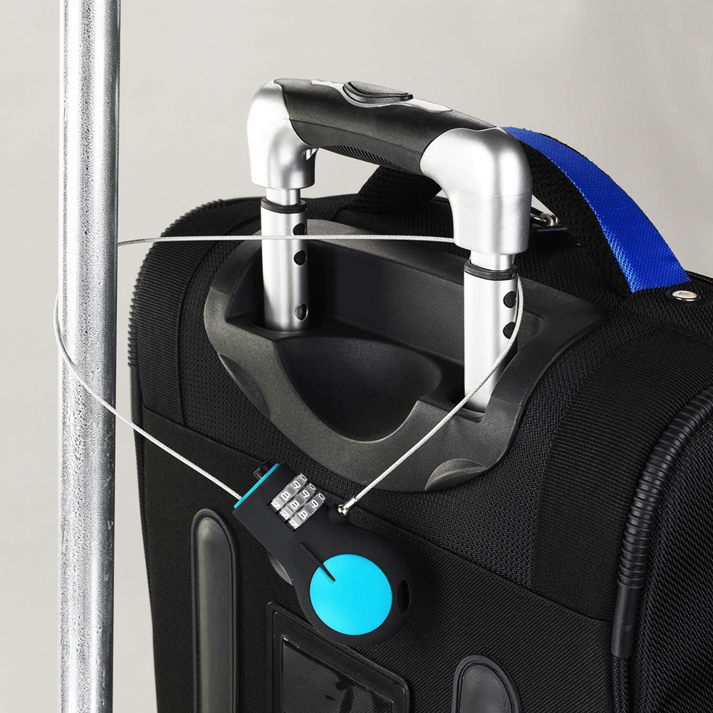 Lewis N. Clark Cable Lock with 30in Retractable Steel Cable, Blue, One Size, TSA Approved Padlock & Bike Lock for Luggage + Travel, Set Your Combo W/30in Retractable Steel Cable