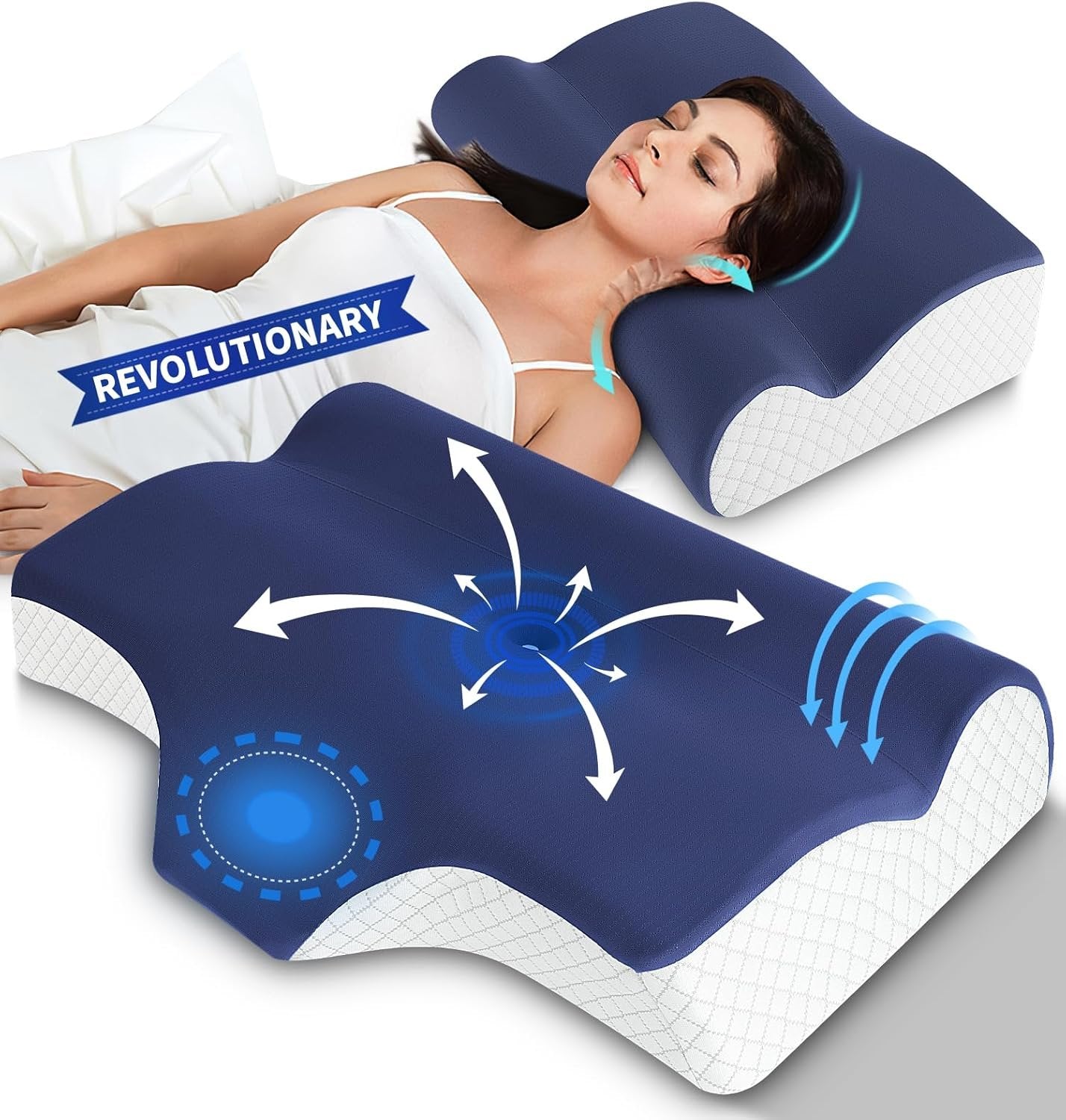 2-in-1 Cervical Memory Foam Pillow for Neck Pain Relief - Ergonomic Orthopedic Contour & Neck Roll Pillow with Cooling Cover - Adjustable Neck Support Pillow for Side Back Stomach Sleepers (Canada)