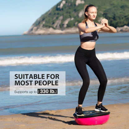 ZELUS 23 Inch Half Exercise Ball Stability Balance Board with Resistance Bands for Yoga Workouts, Home Gym Fitness Equipment for Men and Women, Half Dome Pilates Yoga Ball Trainer with Foot Air Pump