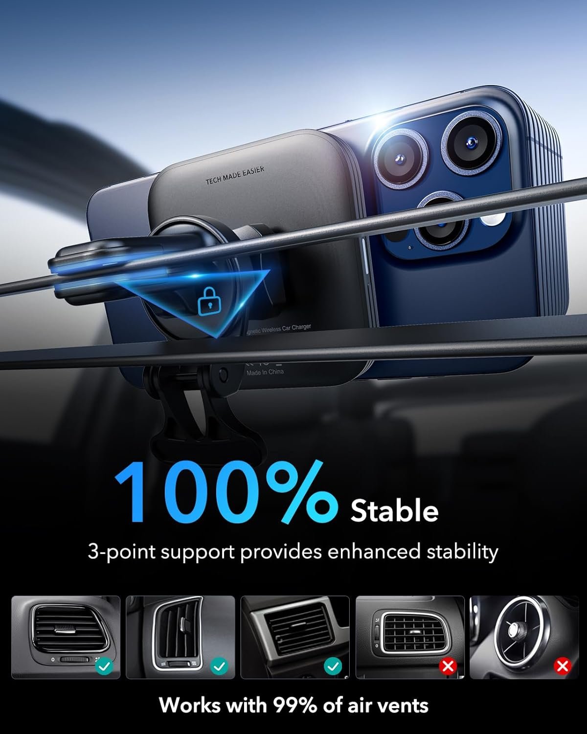 ESR for Qi2 15W MagSafe Car Mount Charger, Qi2-Certified MagSafe Car Charger, Air Vent/Dashboard Magnetic Wireless Car Charger,Car Phone Holder Mount for iPhone 16/15/14/13/12/Galaxy S25,Fast Charging