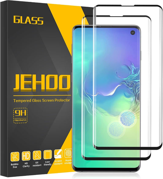 [2 Pack] JEHOO Screen Protector for Samsung Galaxy S10, Support Fingerprint 9H Tempered Glass Film for Samsung S10, Easy Installation, Bubble Free