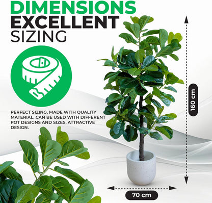 EcoFaux Artificial Fiddle Leaf Fig Tree 160CM Tall, Decorative Faux Plant, Fake Ficus lyrata Silk Trees, Artificial Plants for Home Decor in Office Corner Living Bedroom Kitchen Dining Room