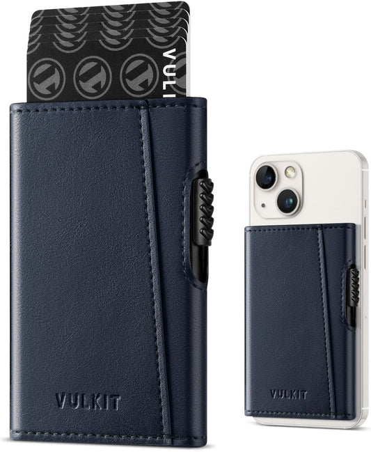 VULKIT Magnetic Wallet Card Holder Phone Card Holders Slim Leather Pop Up Case NFC/RFID Blocking, Compatible with iPhone 16/15/14/13/12 Series Navy