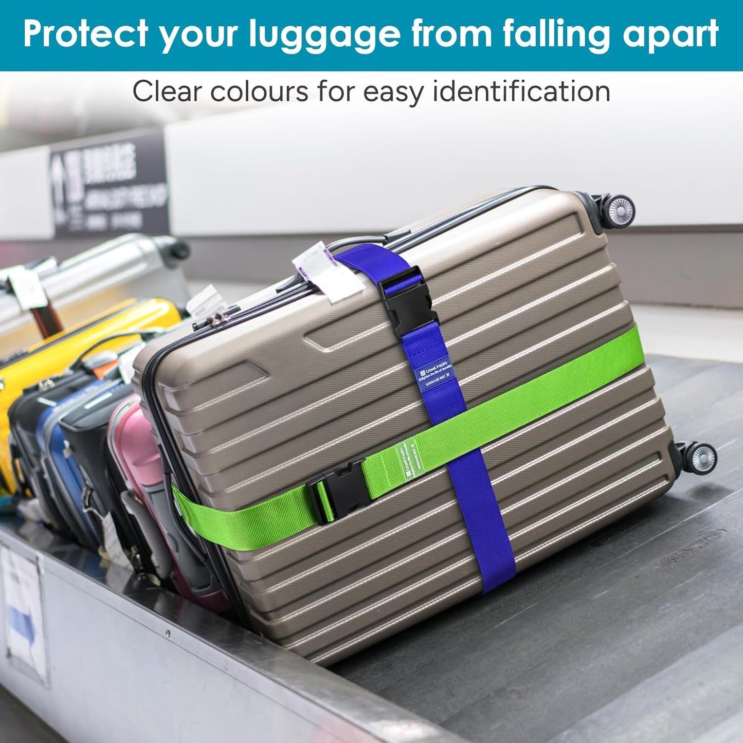 Travel Inspira Luggage Strap with TSA Combination Lock - Adjustable, Easy to Use, Protect Your Luggage (Green + Orange + Red + Purple)