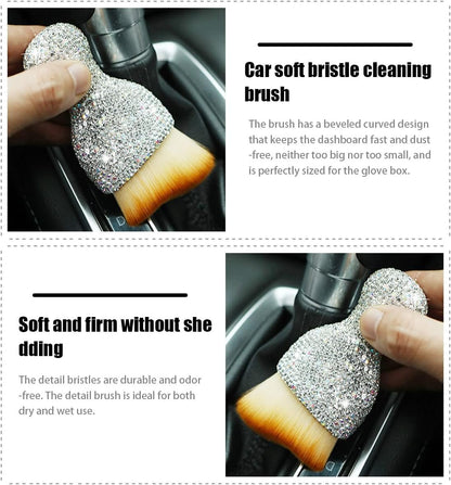 zipelo Auto Interior Dust Brush, Car Detailing Cleaning Brush with Diamond, Bling Handle Soft Bristles Dusting Tool, Scratch Free Dirt Clean Brushes for Vehicle Dashboard, Air Conditioner Vent (White)