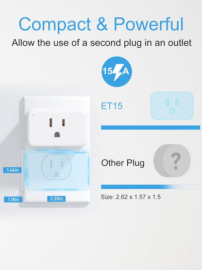 EIGHTREE Mini Smart Plug 5GHz Wi-Fi Compatible, Smart Plugs That Work with Alexa & Google Home &SmartThings, Energy Monitor, Remote Control, Timer & Schedule, Wi-Fi Plugs 15A, 4 Packs