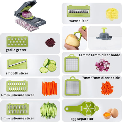 Affox 16 Pcs Vegetable Chopper : Versatile Chopping Tool with Interchangeable Blades and Accessories for Effortless Food Preparation
