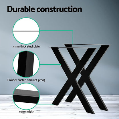 Artiss Table Legs, Set of 2 Metal Dining Coffee Desk Bench Leg Home Office Kitchen Work Furniture, with Feet Pads 200kg Capacity Pre-drilled Holes 71 x 60cm Black