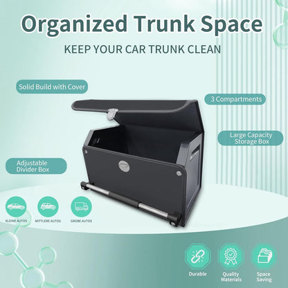 XCF Car Organizer Trunk, Durable Collapsible Leather Car Trunk Organizer with Lid and Sturdy Handle, Portable Car Storage Box for SUV, Sedan, Car Accessories for Men/Women (11.4 x 16.9 x 12.2, Black)