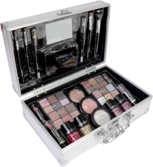 bonvoyage, Bon Voyage Makeup Set 43-Piece Makeup Kit with Mirror, Including Lipsticks, Eyeshadows, Blush, Nail Polishes and More - Portable and Fashionable Metal Case
