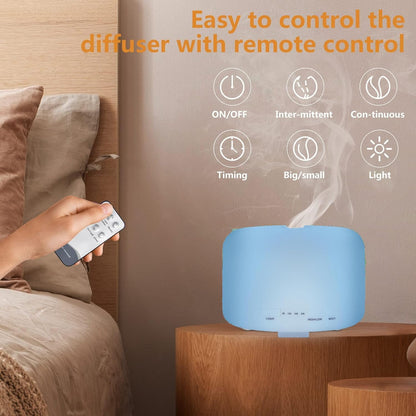 500ml Essential Oil Diffuser 7 Color Night Light, Electric Aroma Ultrasonic Aromatherapy Humidifier Timer and Auto Shut Off (with Bluetooth Speaker)
