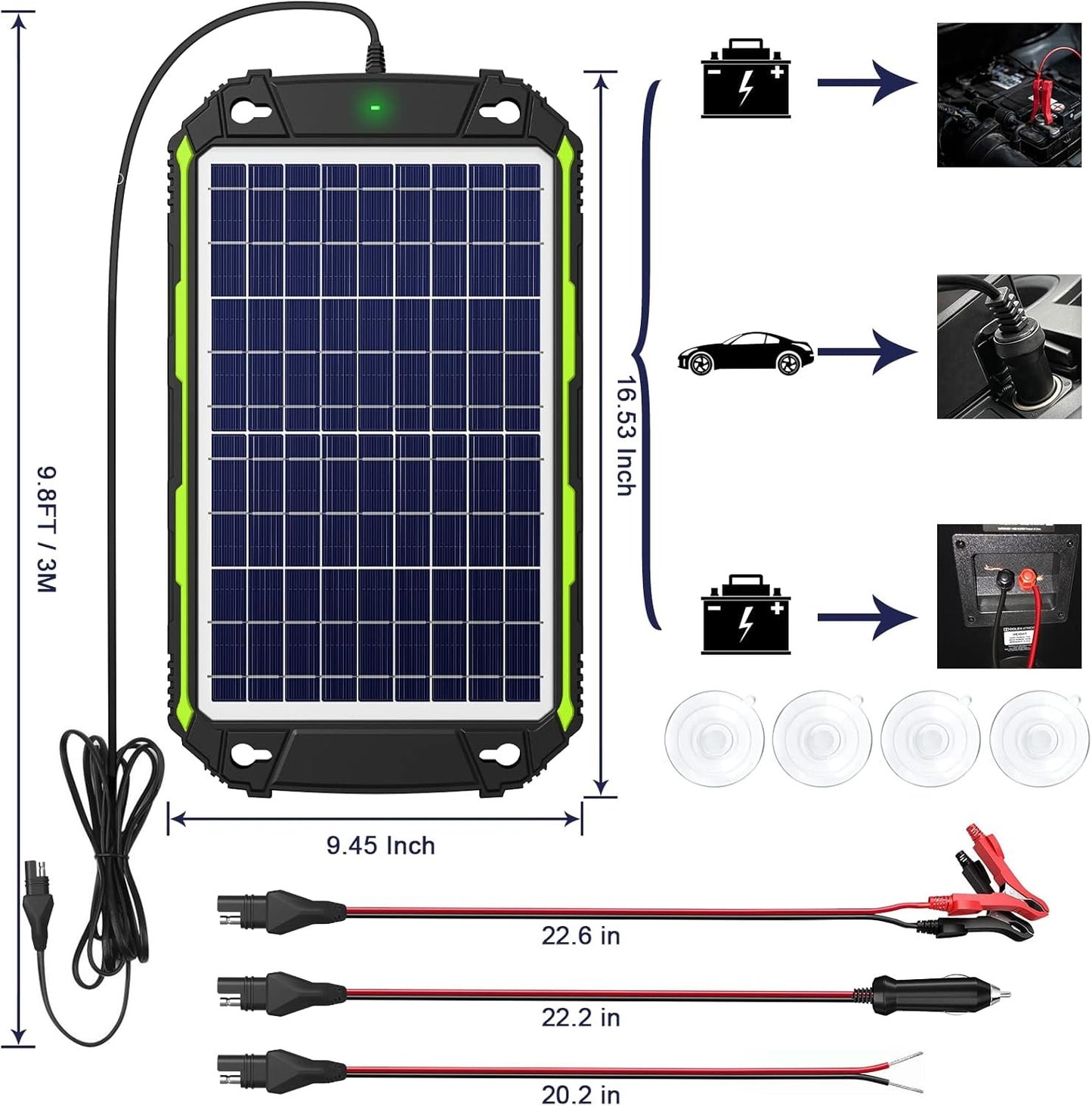 Sun Energise 10W 12V Solar Battery Charger Maintainer PRO, Built-in Smart MPPT Charge Controller, Waterproof 10 Watt 12 Volt Solar Panel Trickle Charging Kits for Car Auto Boat RV Marine Trailer