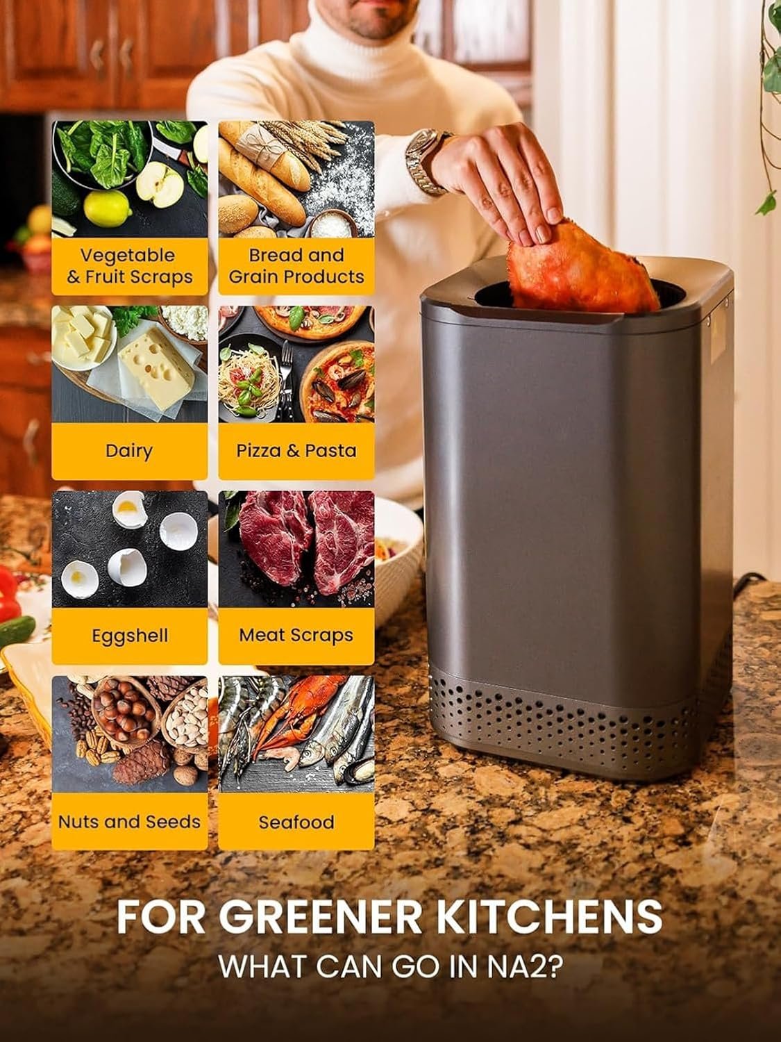 Nagual Smart Electric Composter for Kitchen, Counter 2.5L Mill Composter Kitchen Bin, Odorless/Low Noise/Auto-Stop, Disposer One-Key Turn Food Waste into Fertilizer