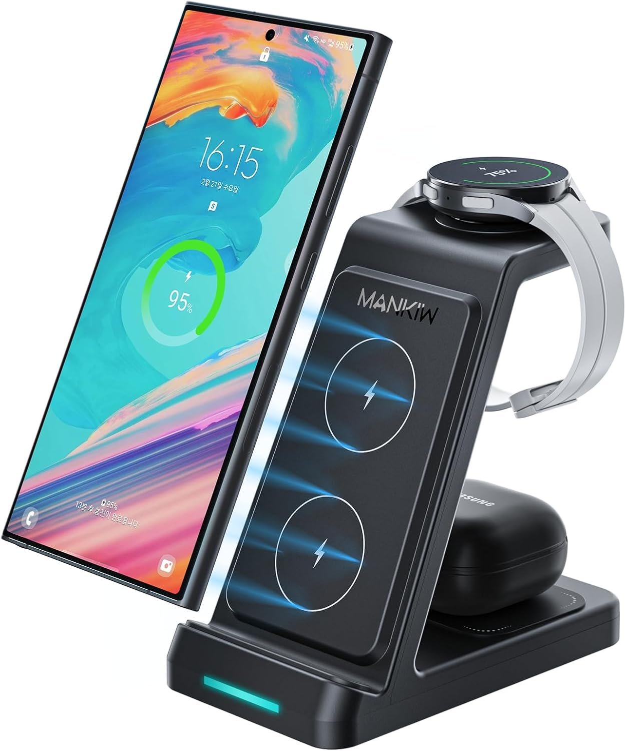 3 in 1 Wireless Charging Station for Samsung,Fast Phone Charger Station for Samsung Galaxy S24 S23 S22 S20 Ultra Z Flip Fold 5/4/3Galaxy Watch 6/5/4/3Buds