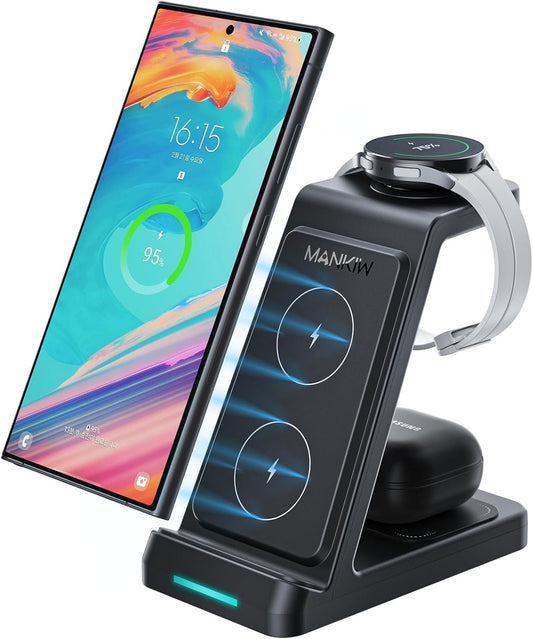 3 in 1 Wireless Charging Station for Samsung,Fast Phone Charger Station for Samsung Galaxy S24 S23 S22 S20 Ultra Z Flip Fold 5/4/3Galaxy Watch 6/5/4/3Buds