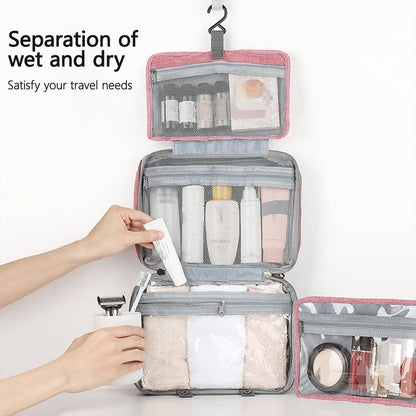 Hanging Toiletry Bag, Waterproof Wash Bag for Makeup Large Capacity Travel Makeup Bag Compact with Hook, Portable Makeup Traveling Organizer for Women Outdoor Camping Travel (1, Pink)