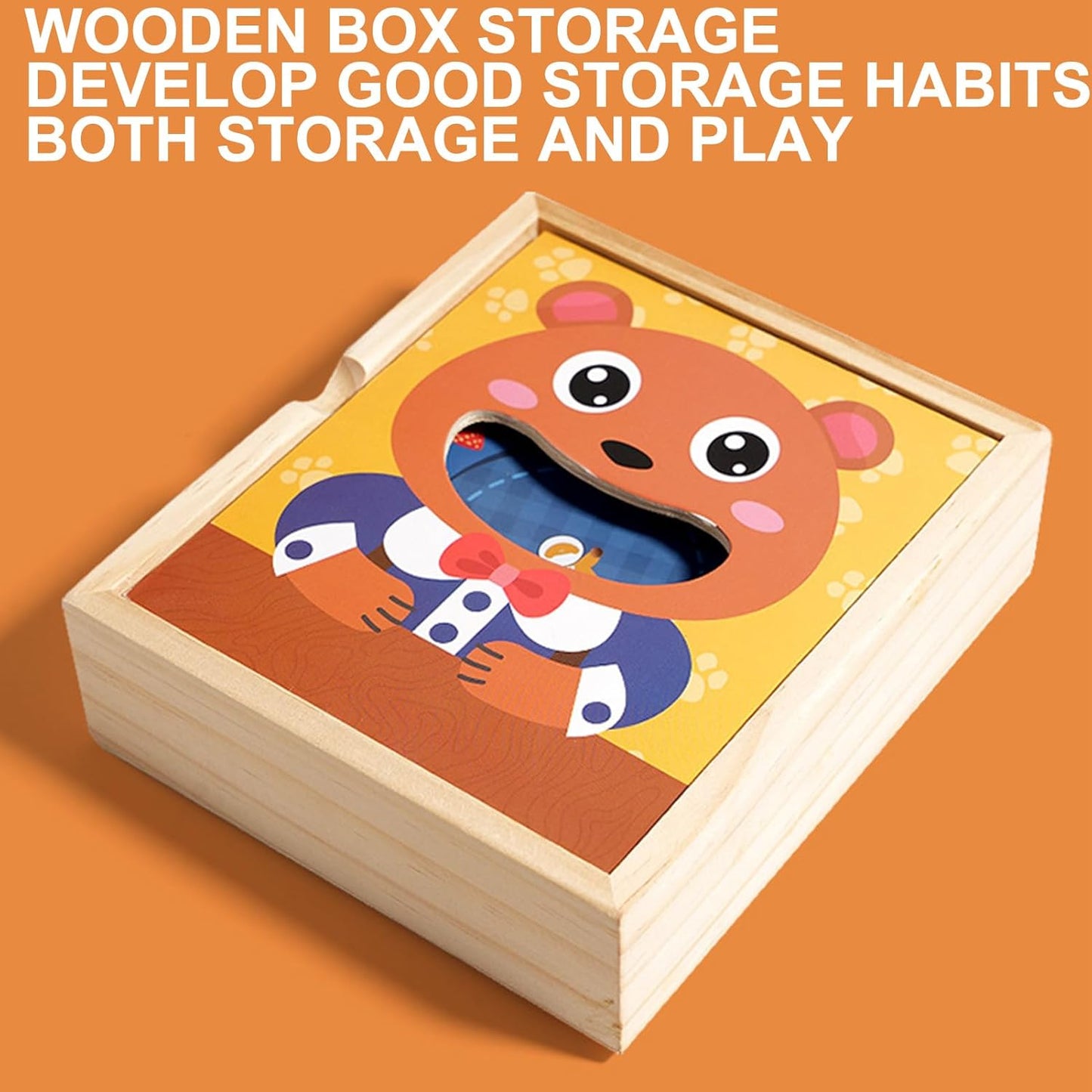 Wooden Feeding Toy, Bear Pretend Food Set, Encourages Learning Play Set, Educational Training Game for Toddler Ages 3+, 6.61 x 5.79 x 1.89 inches, Multicolour