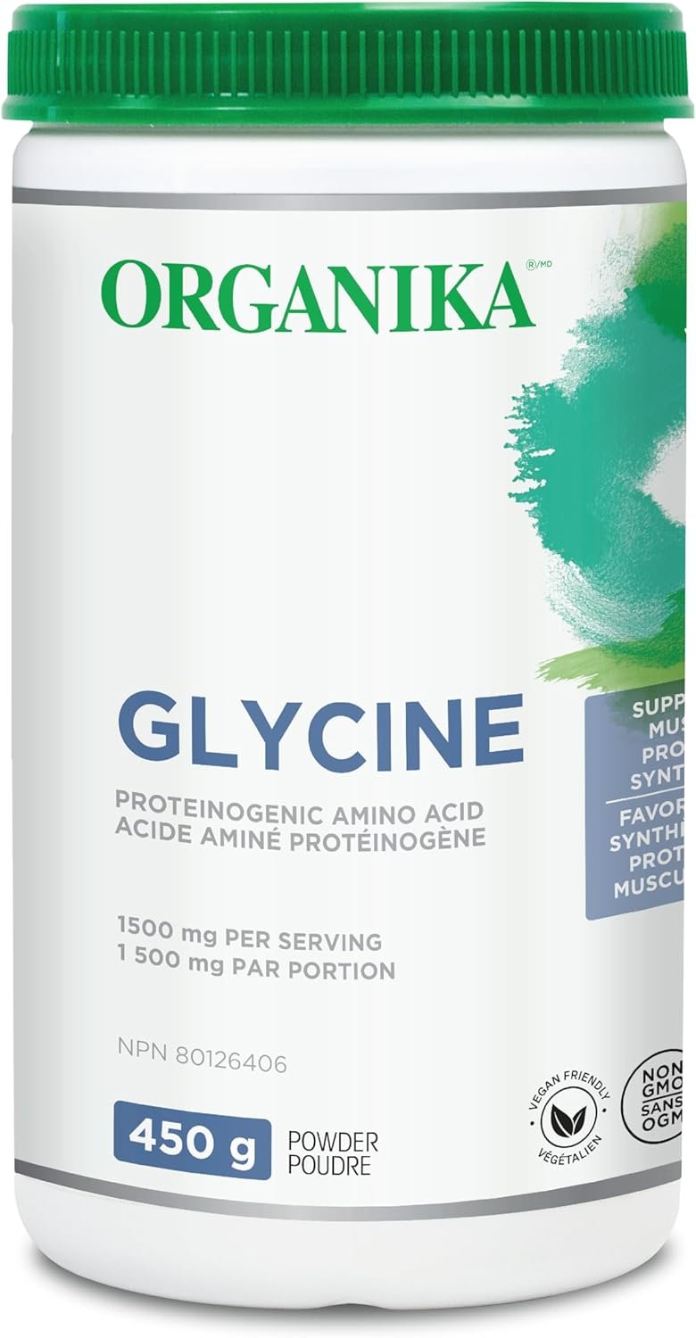 Organika Canadian-Made Glycine Powder - Proteinogenic Amino Acid - Aids Protein Synthesis, Collagen Formation, Joint and Muscle Health, Calming Effect - 450g