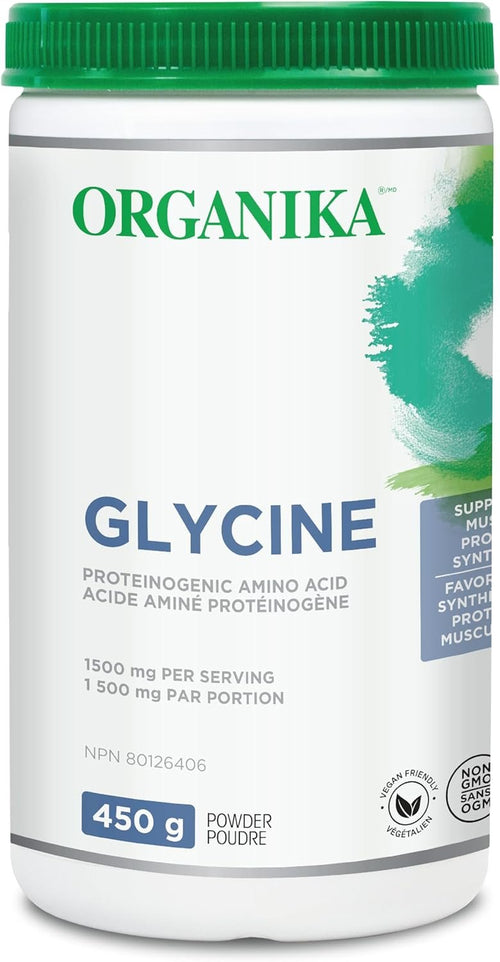 Organika Canadian-Made Glycine Powder - Proteinogenic Amino Acid - Aids Protein Synthesis, Collagen Formation, Joint and Muscle Health, Calming Effect - 450g