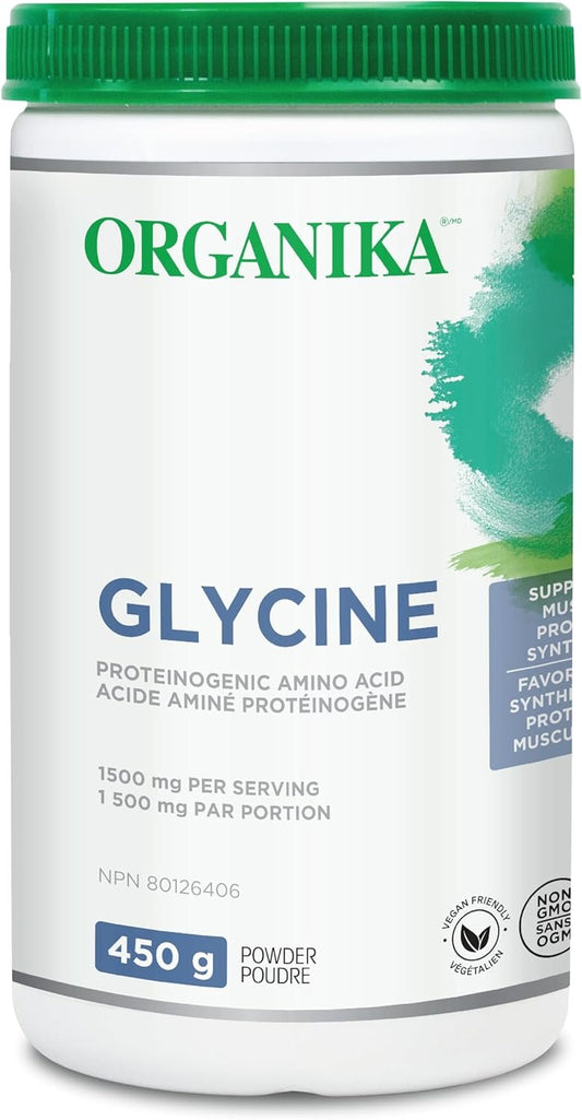 Organika Canadian-Made Glycine Powder - Proteinogenic Amino Acid - Aids Protein Synthesis, Collagen Formation, Joint and Muscle Health, Calming Effect - 450g