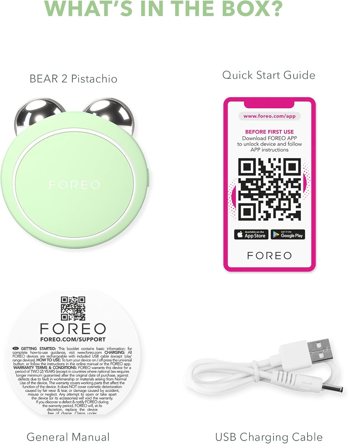 FOREO Bear 2 go - Travel-Friendly Toning Microcurrent Facial Device - for Fine Lines & Wrinkles - Anti Aging - Face Sculpting - Instant Full Face Lift - Firm & Contour - Compact Skin Care - Pistachio