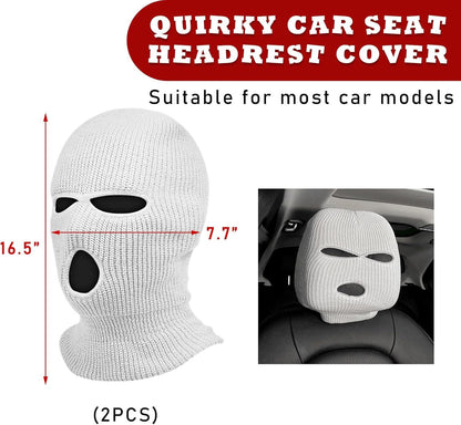 Suvnie 2 PCS Car Headrest Cover, Personalized Funny Car Seat Full Face Mask, Ski Mask Wrap Protection for Auto Front Seat Rest Decoration, Universal Interior Car Accessories (White)