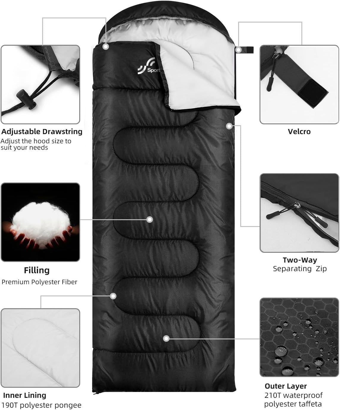 Camping Sleeping Bag for Adults: Sportneer 3 Season Warm Weather Waterproof Lightweight Sleeping Bag for Kids Backpacking Sleeping Bags for Adult Boys Girls Camping Hiking Outdoor