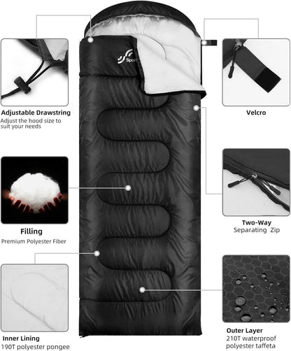 Camping Sleeping Bag for Adults: Sportneer 3 Season Warm Weather Waterproof Lightweight Sleeping Bag for Kids Backpacking Sleeping Bags for Adult Boys Girls Camping Hiking Outdoor