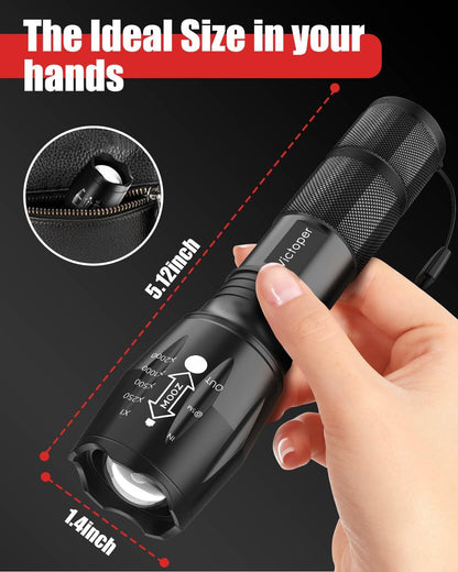 HualianMengxin LED Flashlight 2 Pack, Bright 2000 Lumens Tactical Flashlights High Lumens with 5 Modes, Waterproof Focus Zoomable Flash Light for Outdoor, Gifts for Birthday for Men Women Adults