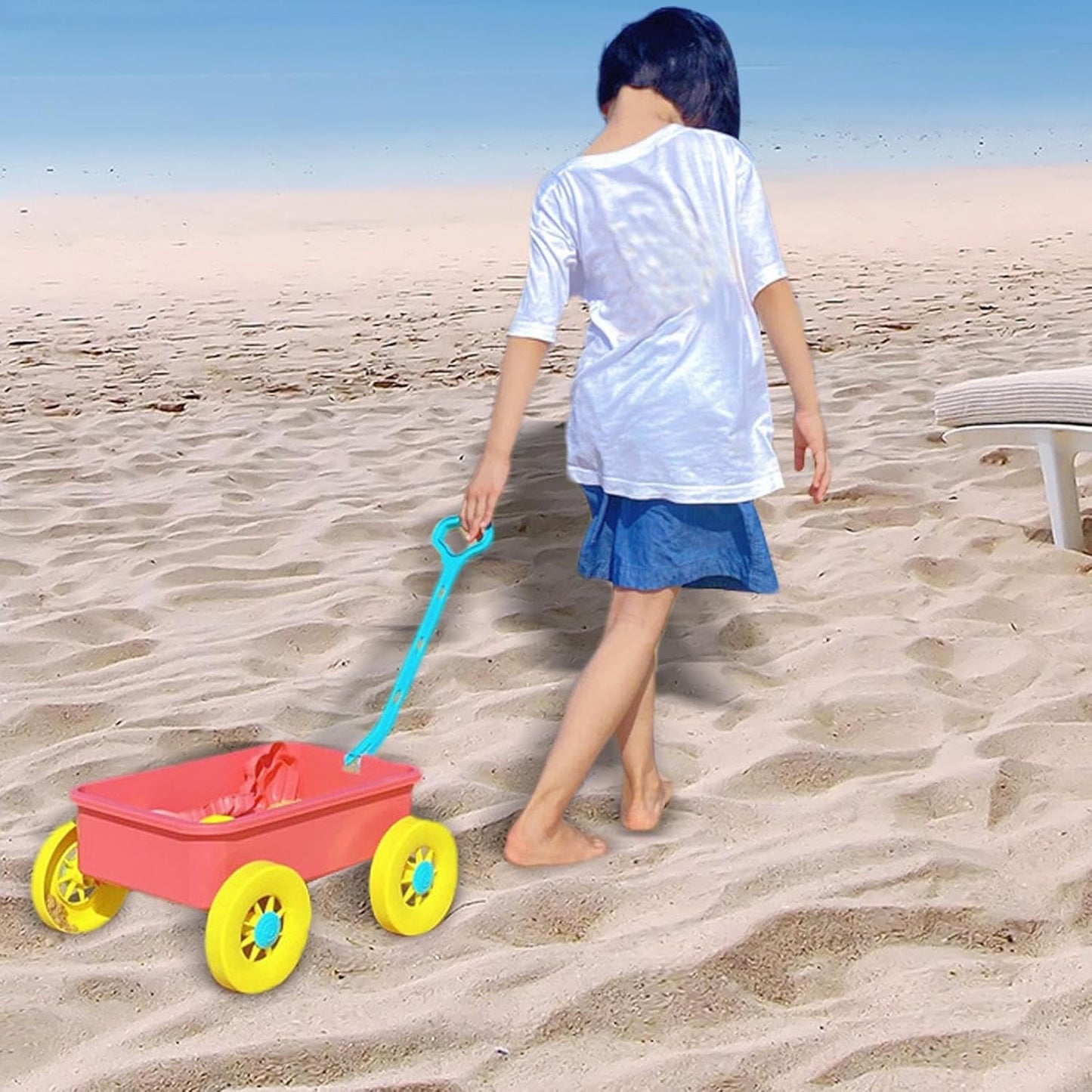 Kids Beach Trolley, Outdoor Sand Play Trolley Set, 13.78 x 12.01 x 7.09 inches Portable Fun Toy for Garden, Swimming Pool, Lake Adventures, and Backyard Activities for and Children