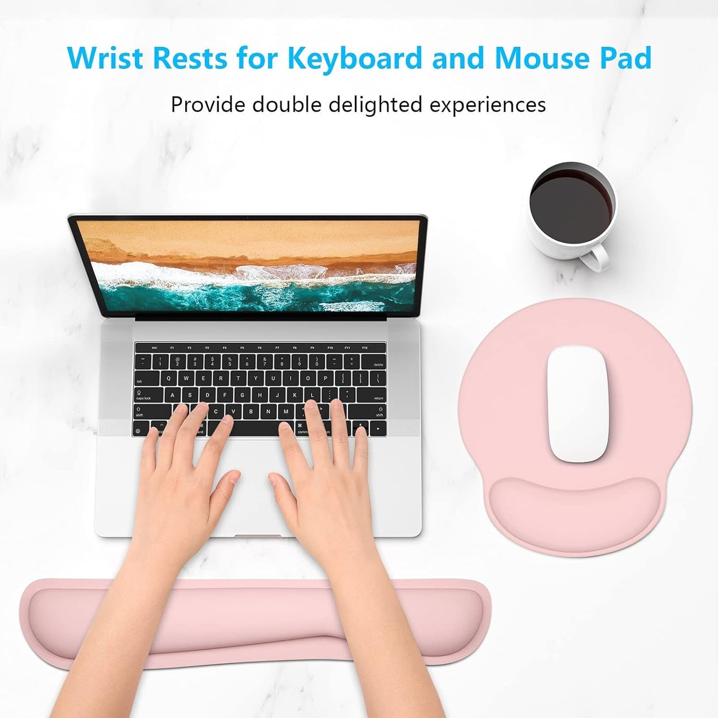 Dapesuom Keyboard Wrist Rest and Mouse Pad with Wrist Support, Cute Memory Foam Cushion for Keyboard and Mouse Set, Ergonomic Desktop Pad Rests with Non Slip Base for Easy Typing & Pain Relief,Pink