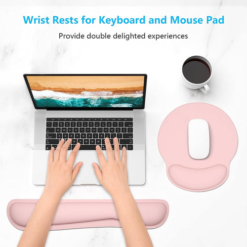 Dapesuom Keyboard Wrist Rest and Mouse Pad with Wrist Support, Cute Memory Foam Cushion for Keyboard and Mouse Set, Ergonomic Desktop Pad Rests with Non Slip Base for Easy Typing & Pain Relief, Pink