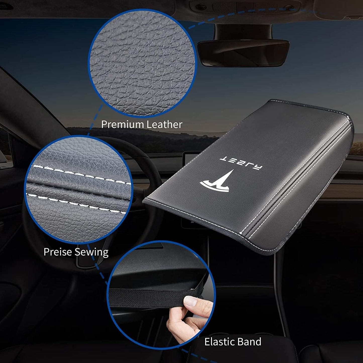 Car Armrest Cover for Tesla Model 3 Y Leather Center Console Armrest Box Cover Anti-Scratch Protector Pad Interior Accessories for Tesla Model 3 Model Y 2017-2026 (Black)