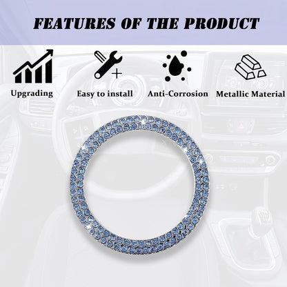 KAQISI 2 Pack Car Bling Crystal Rhinestone Engine Start Ring Decals, Car Push Start Button Cover, Key Ignition Knob Bling Ring, Sparkling Car Interior Accessories for Women (Blue)