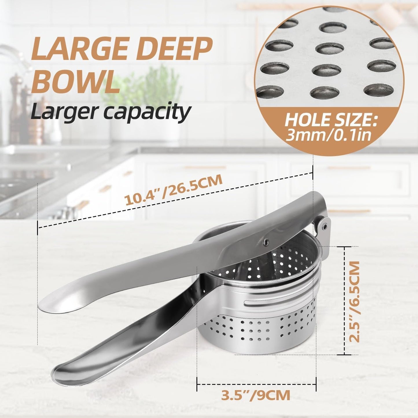 Yopinmall 15 OZ Potato Ricer, Stainless Steel Potato Masher Heavy Duty Ricer for Mashed Potatoes Kitchen Tool Potato Press Kitchen Gadget