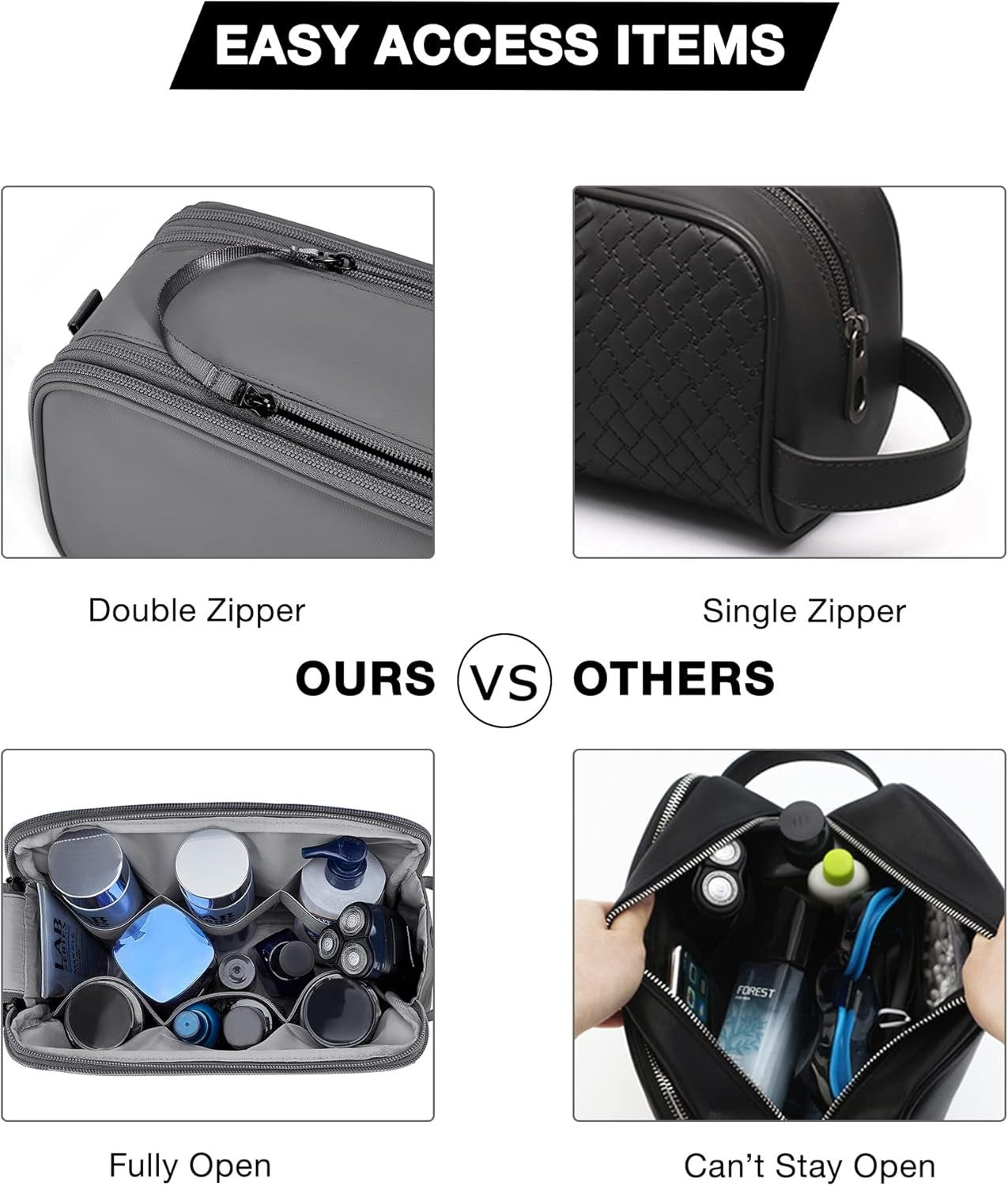 BAGSMART Toiletry Bag for Men, Travel Toiletry Organizer Dopp Kit Water-Resistant Shaving Bag for Toiletries Accessories, Grey