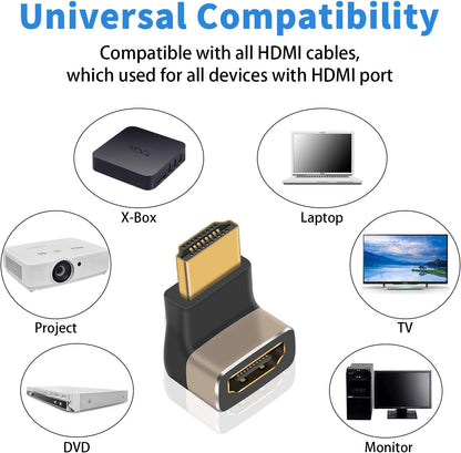 Duttek 8K 90 Degree HDMI Male to Female Adapter, 2.1 Version Down Angle HDMI L Shape Flat Extender Adapter Connector for TV, Roku, Fire Stick, Chromecast, Switch, Laptop, PC (2 Pack)