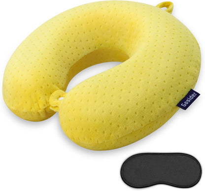 Travel Pillow Memory Foam Neck Pillow for Airplanes Neck Pillow for Traveling, Car, Home, Flight Portable Pillow for Sleeping Provide Head Neck Support Rest Yellow