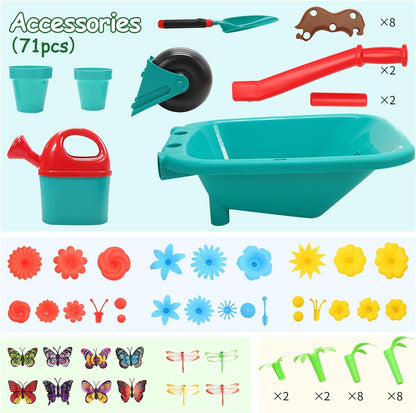 CUTE STONE Kids Gardening Tool Set, Garden Toys with Wheelbarrow, Watering Can, Shovel, Flower Garden Building Toy, Pretend Play Outdoor Indoor Toy, Spring Summer Toy Gifts for Boys Girls