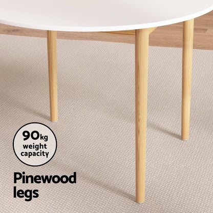 Artiss Dining Table, 108cm Round White Coffee Tables Side Wooden Buffet Desk Lounge Desks Home Living Room Bedroom Kitchen Office Cafe Restaurant Furniture, 4 Seater Pine Wood Legs