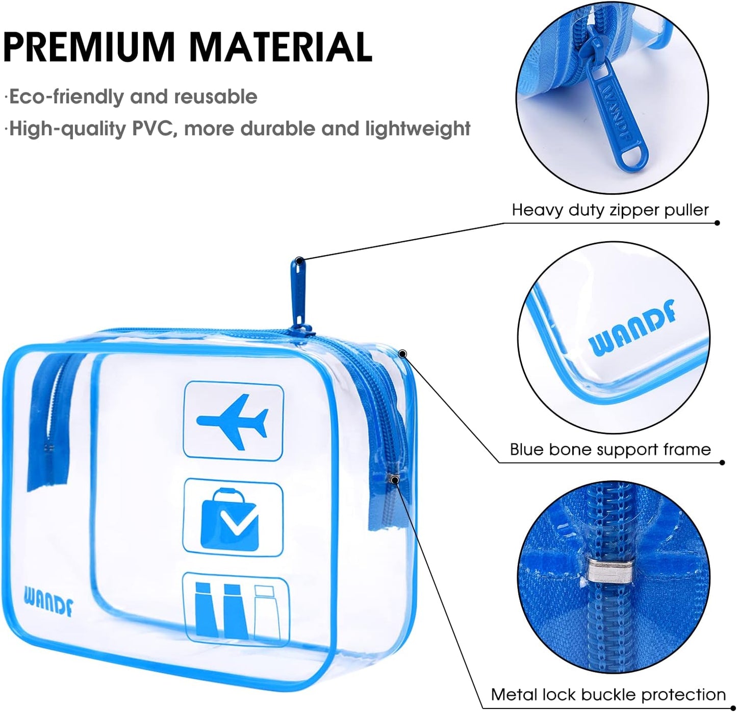 TSA Approved Clear Travel Toiletry Bag wih Zippers Carry-on Travel Accessories Quart Size Toiletries Cosmetic Pouch Makeup Bags for Men and Women (4pcs Navy Blue)