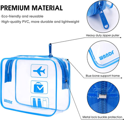 TSA Approved Clear Travel Toiletry Bag wih Zippers Carry-on Travel Accessories Quart Size Toiletries Cosmetic Pouch Makeup Bags for Men and Women (4pcs Navy Blue)