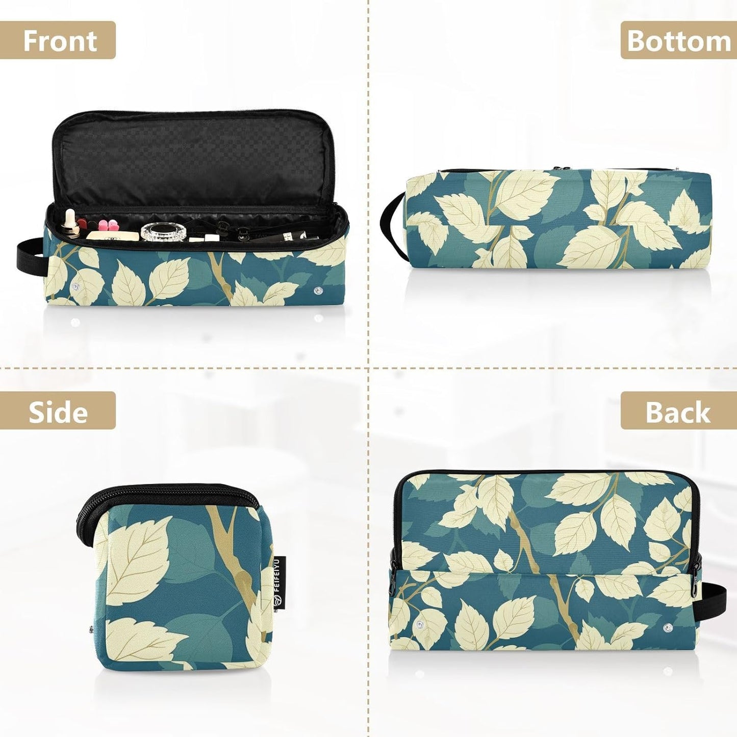 Borsa da viaggio per strumenti per capelli e tappetino resistente al calore, custodia da viaggio a doppio strato per utensili caldi e accessori per la cura dei capelli, foglia di timo, beige, foglia