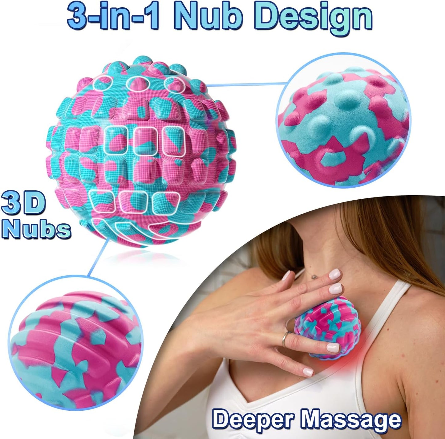 Massage Ball for Myofascial Release, Deep Tissue Massage for Back & Shoulder, Muscle Knot Relief, Pressure Point Therapy, Yoga Ball, Relieves Muscle Pain – Mobility Ball for Recovery, Small